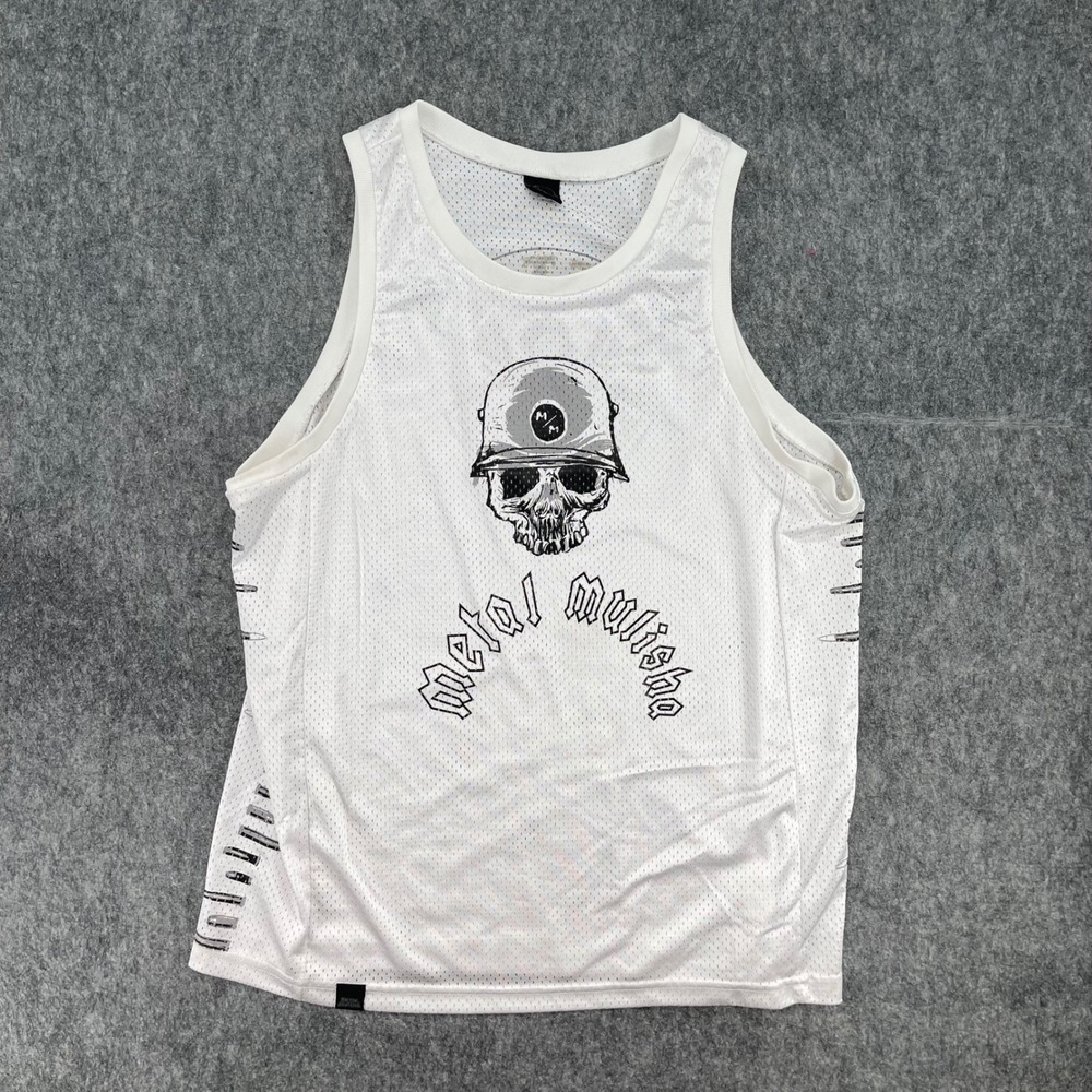 Metal Mulisha Tank Top Mens XL Mesh White Skull Helmet Graphic Made in USA